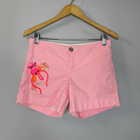 Lilly Pulitzer Pink Striped Callahan Party Sequin Shorts Pink Seersucker Sz 2 - Picture 8 of 10